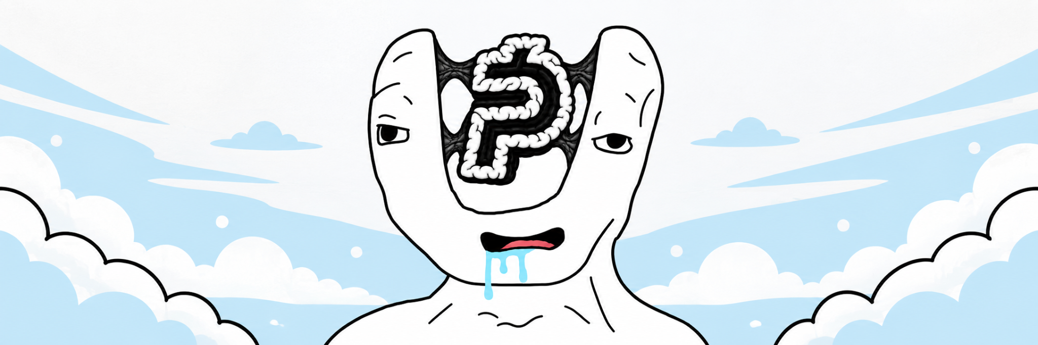 retard paid character standing among blue clouds